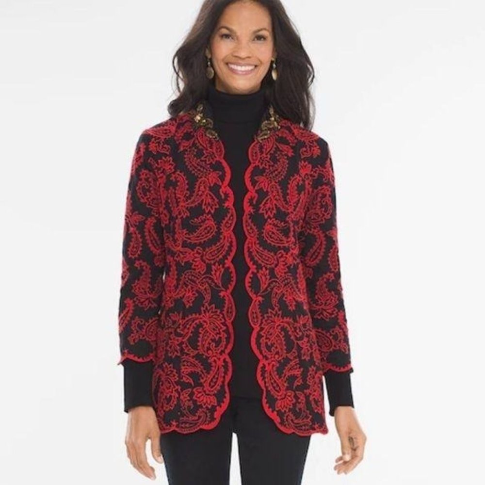 Chico's Collectibles red embroidered jacket 3 NWT